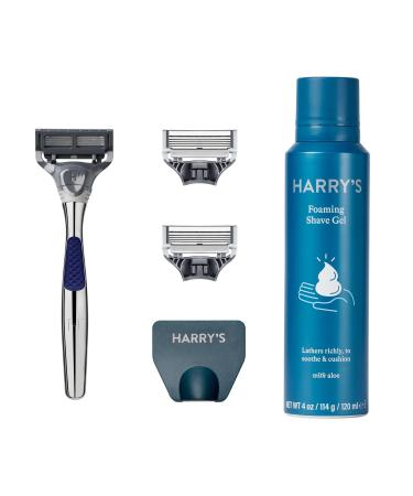 Harry's Razors for Men - Winston Shaving Set 5 Blade Razors with Lubricating Strip & Precision Trimmer, 3 Razor Blade Refills, Travel Blade Cover, and 4 Oz Shave Gel 6 Piece Set
