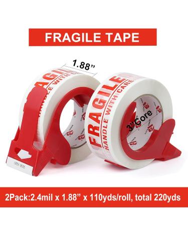 BOMEI PACK 2 Pack Fragile Tape- Handle with Care Packing Printing Tape - 110 Yards Heavy Duty Tape for Moving Box - Shipping Tape with Dispenser - 2 Inch x 330 Feet - Buy Online on SooperMarket.com