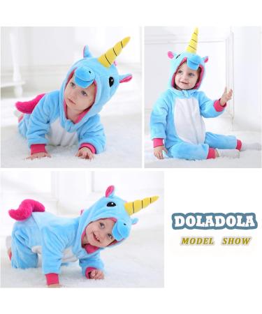 Doladola Baby Unicorn Romper | Flannel Animal Hooded Jumpsuit for Toddlers, Blue | Ages 2.5-3.5 Years - Buy Online on SooperMarket.com