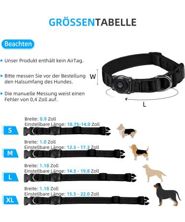 IP68 Waterproof Airtag Dog Collar - Durable & Reflective Apple Air Tag Holder for Medium Dogs - Black Large - Buy Online on SooperMarket.com