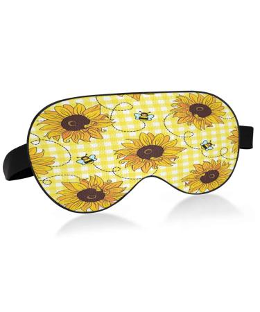 WELLDAY Sleep Mask Yellow Checked Sunflowers Night Eye Shade Cover Soft Comfort Blindfold Blockout Light Adjustable Strap for Men Women