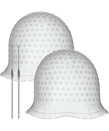 2 Pcs Hair Coloring Highlighting Cap Reusable Silicone Highlight Cap Pull Through Caps for Hair Coloring Frosting Cap with Hook Hair Dye Cap with Holes Hair Salon Tools Hairdressing Highlighting Kit