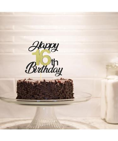 Sumerk 16th Birthday Cake Attachments - Gold & Black Decoration Accessories - Perfect for 16th Birthday Parties - 1 Pack Cake Lid Included - Buy Online on SooperMarket.com