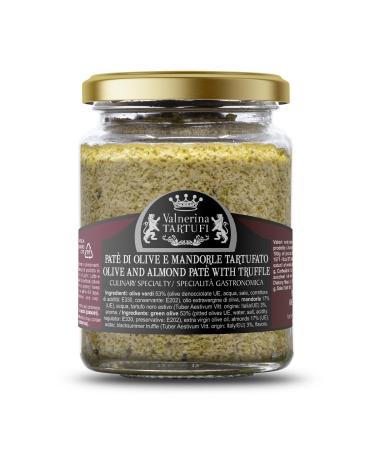 Valnerina Tartufi Truffle Pat di Olives et Almonds | Bruschette and Starter Sauce Ready Suce for Pasta with Summer Black Truffle | Gastronomic Specialty | 90 gr jar.