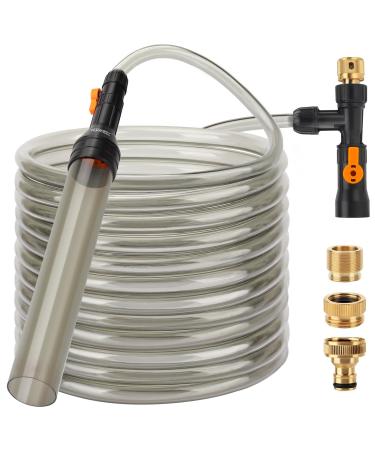 hygger Bucket-Free Aquarium Water Change Kit Metal Faucet Connector Fish Tank Vacuum Siphon Gravel Cleaner with Long Hose 25FT 33FT 49FT Drain & Fill 49 Foot(Pack of 1) Metal
