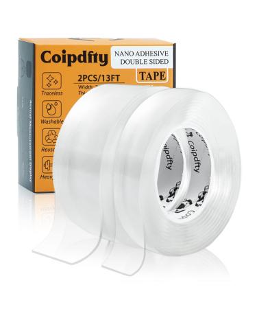 Double Sided Tape Heavy Duty Removable Mounting Tape Picture Hanging Strips Poster Tape for Walls Adhesive Transparent Tape for Carpet Rug Household O2Rolls(1.18inx6.5ft+0.39inx6.5ft)