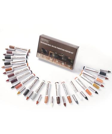DEWEL Wood Furniture Markers & Filler Sticks Repair Kit New Improved 18 Colors Touch Up Markers and Wax Sticks - Cover Damaged Wooden Surface and Floor for Pet Scratches Stains Cracks and Dents