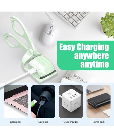 Electric Heated Eyelash Curler - Rechargeable Rapid Heat-Up Long-Lasting Curls with Sensing Heating Silicone Pad (Green) - Buy Internationally - Buy Online on SooperMarket.com