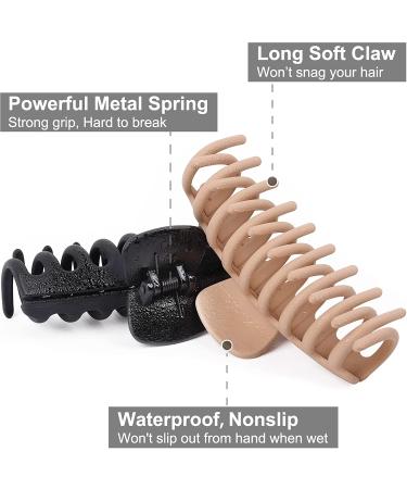 Tocess Large Hair Claw Clips for Women - Strong Hold 4.33 Inch Matte Clips (4 Pcs) - Ideal for Thin, Thick, Curly Hair - Black, Khaki, Pink, Green - Buy Online on SooperMarket.com