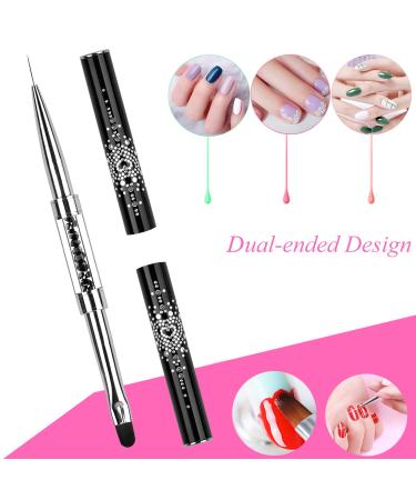 LEQ Dual-Ended Nail Design Brush | Rhinestone Handle UV Gel Nail Art Tool - Buy Online on SooperMarket.com