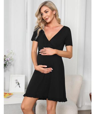 Bresdk Women's Maternity Nightdress Nursing Pyjamas - Black XL - Buy Online on SooperMarket.com