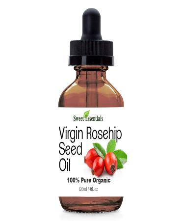 Organic Unrefined Virgin Rosehip Oil | 4oz Glass Bottle | Imported From Chile | 100% Pure | Cold-Pressed | Unrefined BEST for Face & Skin - HEALS Dry Skin Fine Lines Acne Scars Sun Damage & More