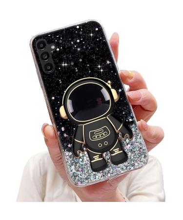 Tivenfezk Nadoli for Samsung Galaxy A24 4G/A25 5G astronaut Hidden Stand Shell caricature glitter stand soft silicone bling transparent protective cover samsung galaxy a24 4g/A25 5G black