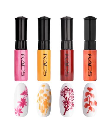 4 Colors Nail Polish Set Stamping Polish Detailed Painting Plastic Bottle Colourful Pigment Nail Art DIY Manicure Design Drawing Tool 10ml (4P-11)