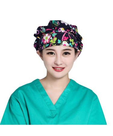 Printed Bouffant Turban Working Cap Hat Hair Cover Scrub Cap Adjustable Cotton Hat