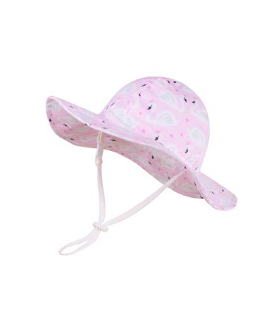 LANGZHEN Beach Sun Protection Hat for Baby Girls Adjustable Toddler Kids Hat Wide Brim Summer Play Hat with Chin Strap Swans-Pale 6-12 Months