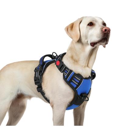 Rabbitgoo dog harness Large dogs dog harness without train adjustable dishes dog without chokes anti -train dog harness with handle soft padded reflective chest harness blue L l (1 Pack) blue