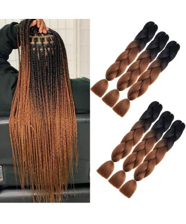 Braids Extensions Black Braun Kunsthaar for Braid 6pack KanCalon Kunsthaar Braun Jumbo Braids Hair Extension 24 " Crochet Braids Synthetic Hair Extensions (. Black Brown) Black-Brown