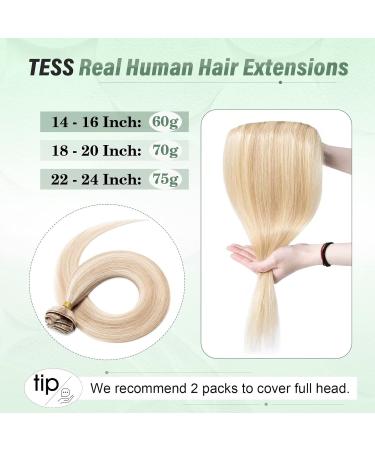 TESS Blonde Clip in Hair Extensions Real Human Hair - 14 Inch 60g Hair Extensions Clip in - 5 Pieces Clip in Hair Extensions - (Ash Blonde & Bleach Blonde) - Buy Online on SooperMarket.com