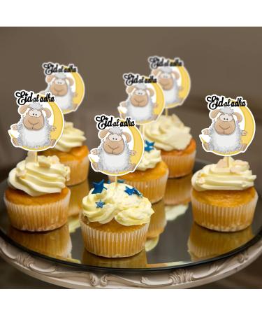 Eid Mubarak Cupcake Toppers with Sheep&Moon Design Eid Al-Adha Cupcake Topper Eid Cupcake Topper Eid Al Adha Decorations Adha Muslim Decoration Muslim Party Supplies Yellow - Buy Online on SooperMarket.com