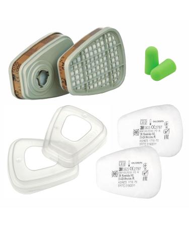 3M 6055 Filter A2 against organic vapors (1 pair) with 3m 501 filter lid (1 pair) with 3M particle filter 5925 P2 R (1 pair) and Smartproduct hearing protection plug 1 pair