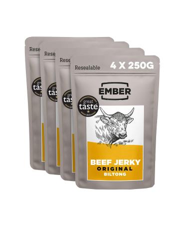 Ember Snacks - Biltong Beef Jerky (250 g R 4 original) Proteiner low in calories.Low -fat snack for on the go - made from British and Irish beef original 250 g (4 Pack)