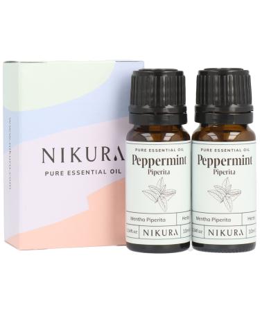 Nikura Peppermint (Piperita) Essential Oil - 20ml (2 x 10ml) | 100% Pure Natural Oils | Perfect for Hair Care Spider Repellent Energy Boost Candles | Great for Skin Headaches | Vegan & UK Made