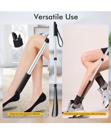 2 PCS Shoe Horn Set for Seniors - Telescopic Long Handle & Metal Short Shoe Horn - Silver - Buy Online on SooperMarket.com