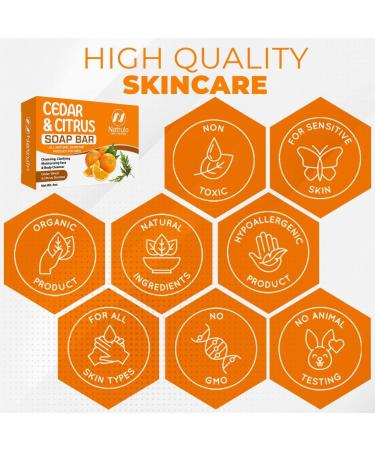 Cedar & Citrus Natural Bar Soap 4oz - Manly Scented Face and Body Cleanser - Made in USA - Buy Online on SooperMarket.com
