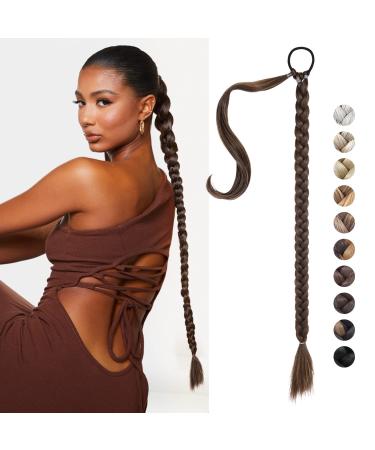 REECHO DIY Braid Ponytail Extension Long Straight Wrap Around Ponytail Hair Extensions Natural Soft Synthetic Hairpieces for Women - Medium Brown 180g 34Inch-180g Medium Brown