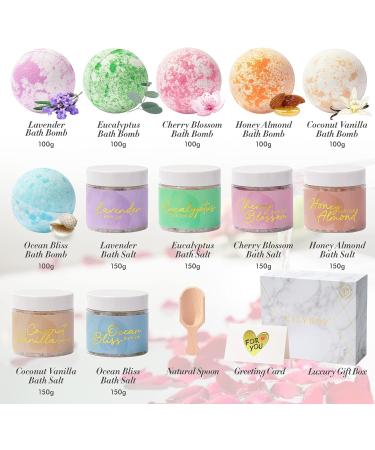 Bath Salt & Bath Bomb Gift Set - 15Pcs Handmade Essential Oil Salts & Bombs - Cherry Blossom Fragrance - Spa Gifts for Women, Kids, Birthday, Father's and Mother's Day - Buy Online on SooperMarket.com