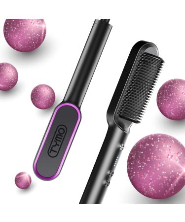 Tymo hair straightener brush - Tymo ring curly hair straightener with 20s fast heating, 5 thermostatic level hot hair straightener combs, 30 minute auto-off & 110V-240V, hair silky straightening brush