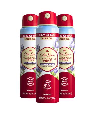 Old Spice Aluminum Free Dry Spray Men's Deodorant 24/7 Odor Protection Wilderness Scent of Lavender 4.3oz (Pack of 3)