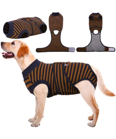 Kuoser Dogebody after op dog body after castration male bitch dogbody after op bitch breathable body for dogs after op leakage protection dog anti-wound licking op body dog brown l l (1 Pack) brown striped
