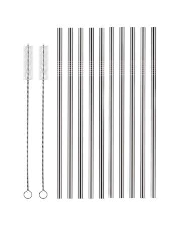 Set of 10 Stainless Steel Straws HuaQi Straight Reusable Drinking Straws 10.5'' Long 0.24 Dia for 30 oz Tumbler and 20 oz Tumbler 2 Cleaning Brush Included (10 Straight Straws + 2 Brushes) 10.5 Inch 10pcs Straight