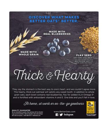 Better Oats Thick & Hearty Whole Grain Instant Oatmeal with Flax Seeds Blueberry Muffin Flavor - 15.1 Oz Box (Pack of 6) - Buy Online on SooperMarket.com