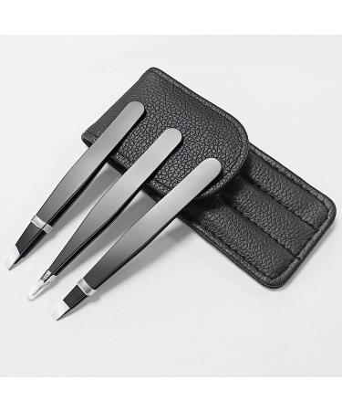 TOPMEET Stainless Steel Eyebrow Tweezers Set for Facial Hair and Splinter Removal - Women/ Men, Black - Buy Online on SooperMarket.com