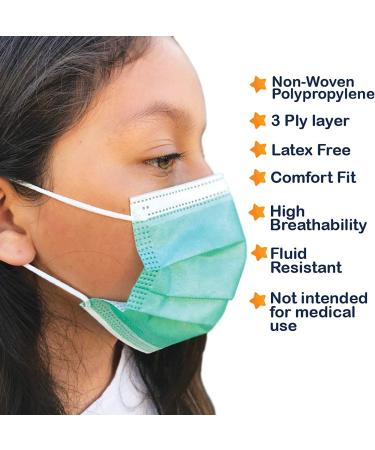 DermSource Kids 3-Layer Disposable Face Masks - 25 Pack, Made in USA - Breathable Green Face Coverings for Boys and Girls - Buy Online on SooperMarket.com