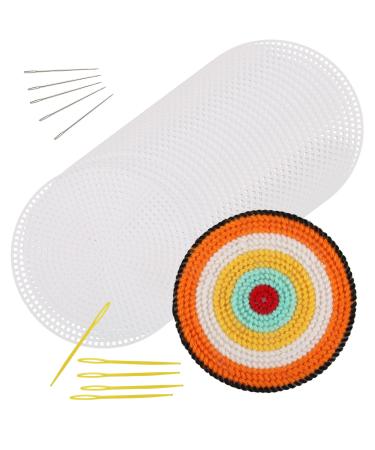 Pllieay 30 Pieces 7 Count Circle Plastic Mesh Canvas Sheets with Sewing Needles for Embroidery, Acrylic Yarn Crafting, Knit and Crochet Projects (4.5 inch/11.5cm)