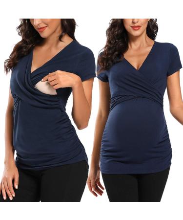 Love2Mi Maternity Nursing Shirt Short Sleeve V-Neck Breastfeeding T-Shirt Pregnancy XL Navy