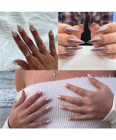 Chrome Nail Powder Kit with Black & White Gel Polish Set - Metallic Aurora Glazed Donut Glitter for Women & Girls - Manicure Gift Set - Buy Online on SooperMarket.com