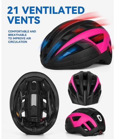 FUNWICT Adult Bike Helmet with Visor, Goggles & Rechargeable Rear Light Black Pink, L 57-61 cm - Buy Online on SooperMarket.com