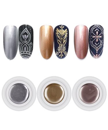 Metallic Painting Gel - 3PC Mirror Metallic Nail Polish - 3D Metal Painting Gel Reflective High Shine Nail Polish - Super Glossy Soak off UV/LED Nail Gel (Silver Gold Rose Gold)