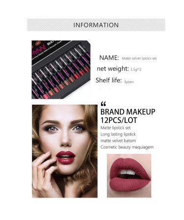 12 Colors Velvet Matte Lip Pencil Set | Waterproof Long Lasting Lip Liner | Non-Stick Lipstick Set with Gift Box - Buy Online on SooperMarket.com