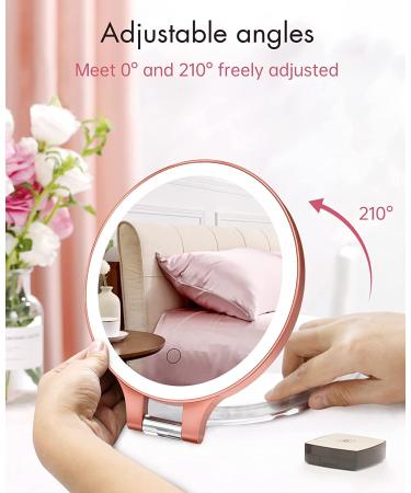Rechargeable LED Makeup Mirror - 10X1X Double Sided, 3 Color Settings, Rotatable - Rose Gold - Buy Online on SooperMarket.com