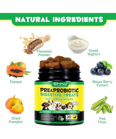 Oimmal Probiotics for Dogs Gut Health - 30pc Digestive Treats for Dog Support Seasonal Allergies Itchy Ears Dog Probiotic Supplement Soft Chews Improve Pet Immune System Dogs - Duck Flavour - Buy Online on SooperMarket.com
