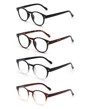 JM 4 Pack Spring Hinge Reading Glasses Vintage Round Glasses for Reader Men Women +1.0 Mix Color +1.0 4 Pack Mixed Color