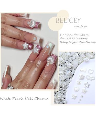 BELICEY Creamy-White Pearls Heart Nail Art Charms - 500pcs Mixed Flatback Pearls for Cute 3D Nails Design & DIY Jewelry - S2-White - Buy Online on SooperMarket.com