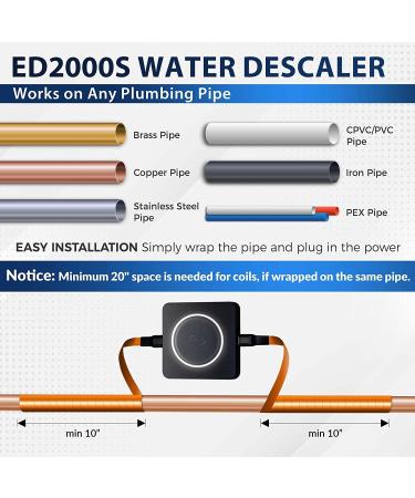 iSpring ED2000S Electronic Water Descaler | Salt-Free Whole House Hard Water Conditioner | Prevent Rust & Scale Build-up | LED Light Design | Magnet | Black - Buy Online on SooperMarket.com
