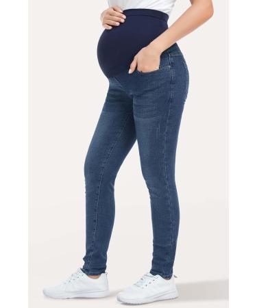 PACBREEZE Maternity Jeans - Over the Belly High Waist Denim Pants, Dark Blue XL - Buy Online on SooperMarket.com